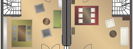 Grundriss möbliert Möbel koloriert